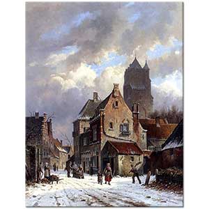 Adrianus Eversen Karlı Sokakta İnsanlar