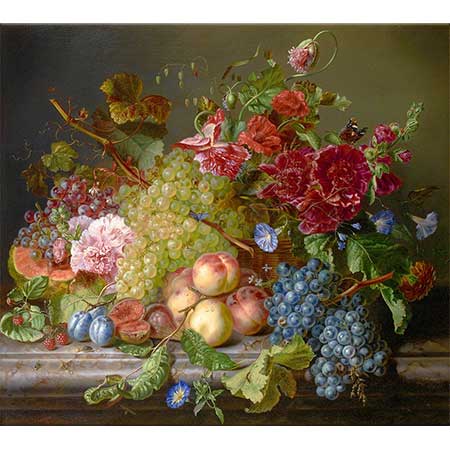 Amalie Kaercher Meyve ve Çiçekli Natürmort