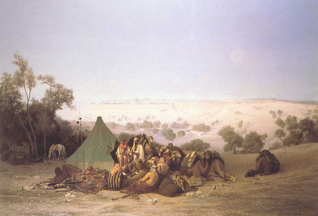 Charles Theodore Frere Kudüs Zeytinlik Tepede Dinlenen Kervan