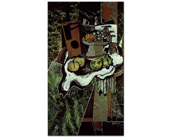 Georges Braque Masa Örtüsü Üzerinde Meyveler ve Meyve Tabağı
