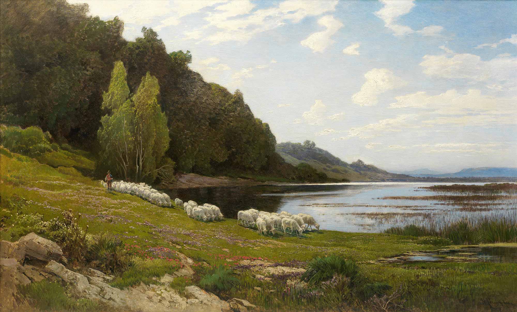 Hermann David Salomon Corrodi Göl Kenarında Otlayan Koyunlar