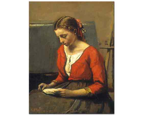 Jean Baptiste Camille Corot Kırmızı Yelekli Kitap Okuyan Kız