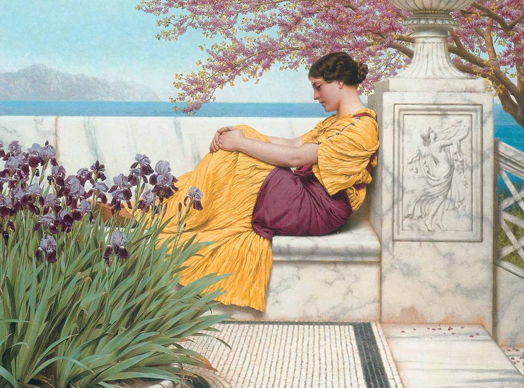 John William Godward Daldan Sarkan Çiçeklerin Altında
