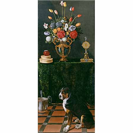 Juan van der Hamen Çiçek ve Köpekli Natürmort