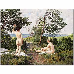 Paul Gustav Fischer İki Kadın Ağaçların Altında Hornbaek Sahilinde