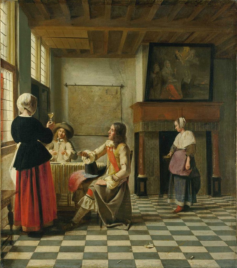 Pieter de Hooch İki Adam ve İçki İçen Kadın