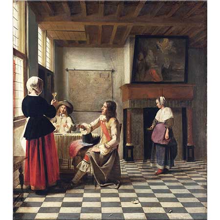 Pieter de Hooch İki Adam ve İçki İçen Kadın