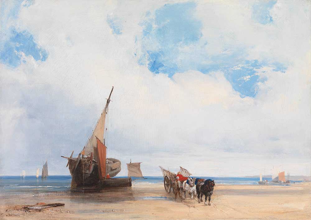 Richard Parkes Bonington Kıyıda Tekneler ve Araba Trouville