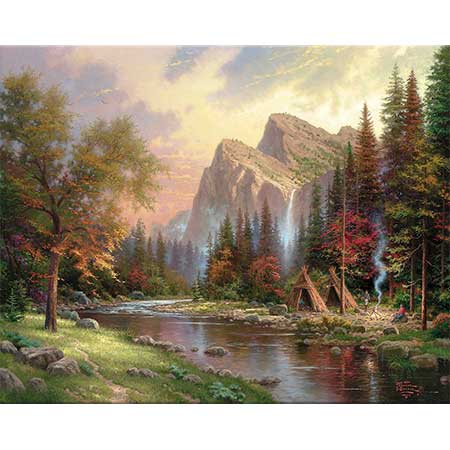 Thomas Kinkade Dere Kıyısında Kamp