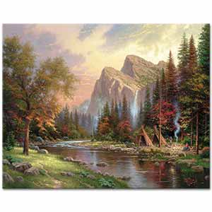 Thomas Kinkade Dere Kıyısında Kamp