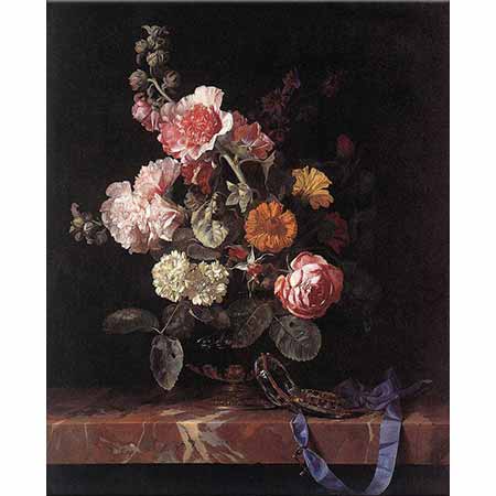 Willem van Aelst Vazoda Çiçekler ve Saat