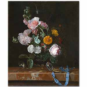 Willem van Aelst Vazoda Çiçekler ve Saat