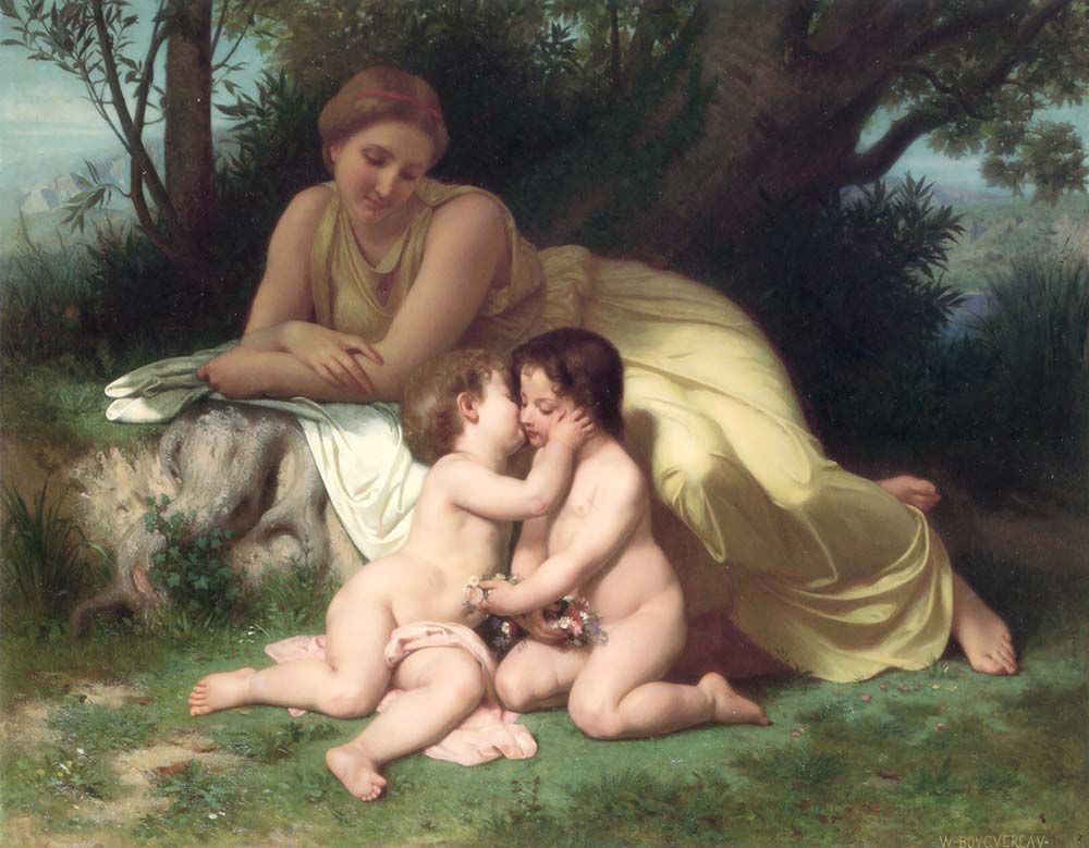 William Adolphe Bouguereau Çocuklarını Sevgiyle Seyreden Anne