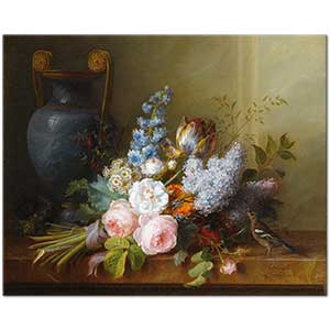 Cornelis van Spaendonck Kuş Yuvası ve Çiçek Sepeti