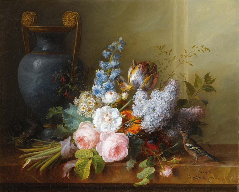 Cornelis van Spaendonck Kuş Yuvası ve Çiçek Sepeti