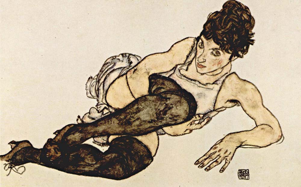 Egon Schiele Yeşil Çorapları ile Oturan kadın