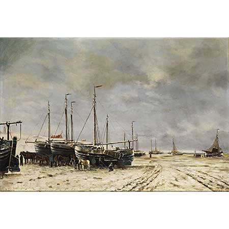 Hendrik Willem Mesdag Polder Sahili ve Donmuş Tekneler