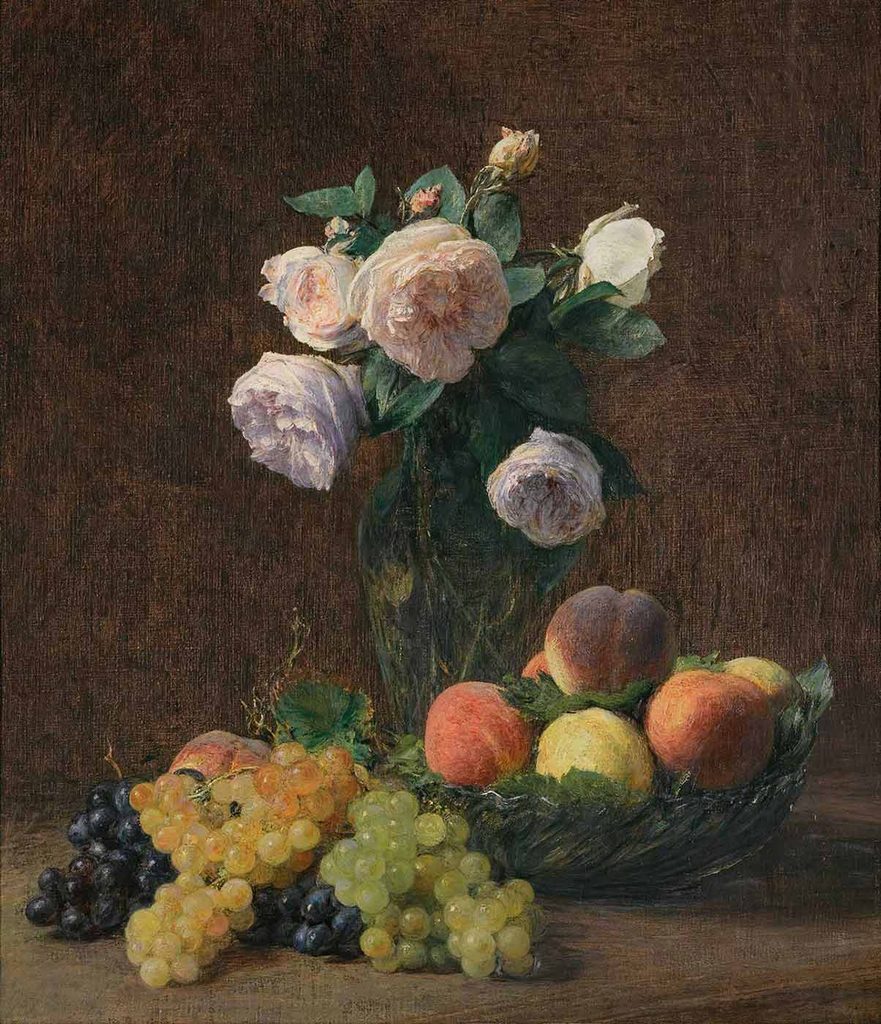 Henri Fantin Latour Vazoda Güller Şeftaliler ve Üzümler