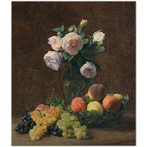 Henri Fantin Latour Vazoda Güller Şeftaliler ve Üzümler
