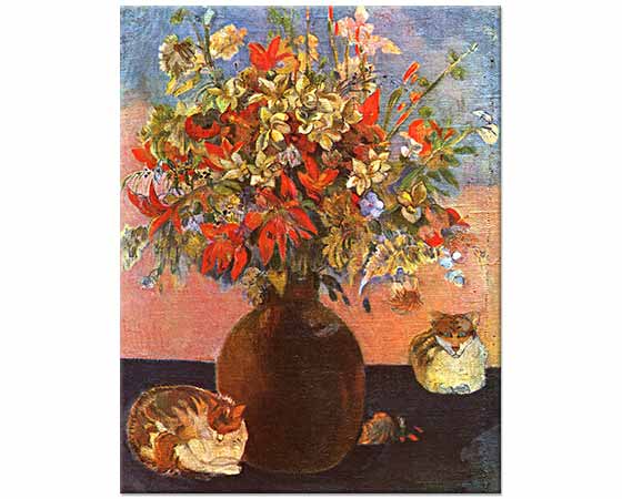 Paul Gauguin Çiçekler ve Kediler