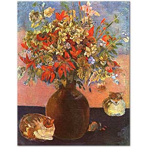 Paul Gauguin Çiçekler ve Kediler