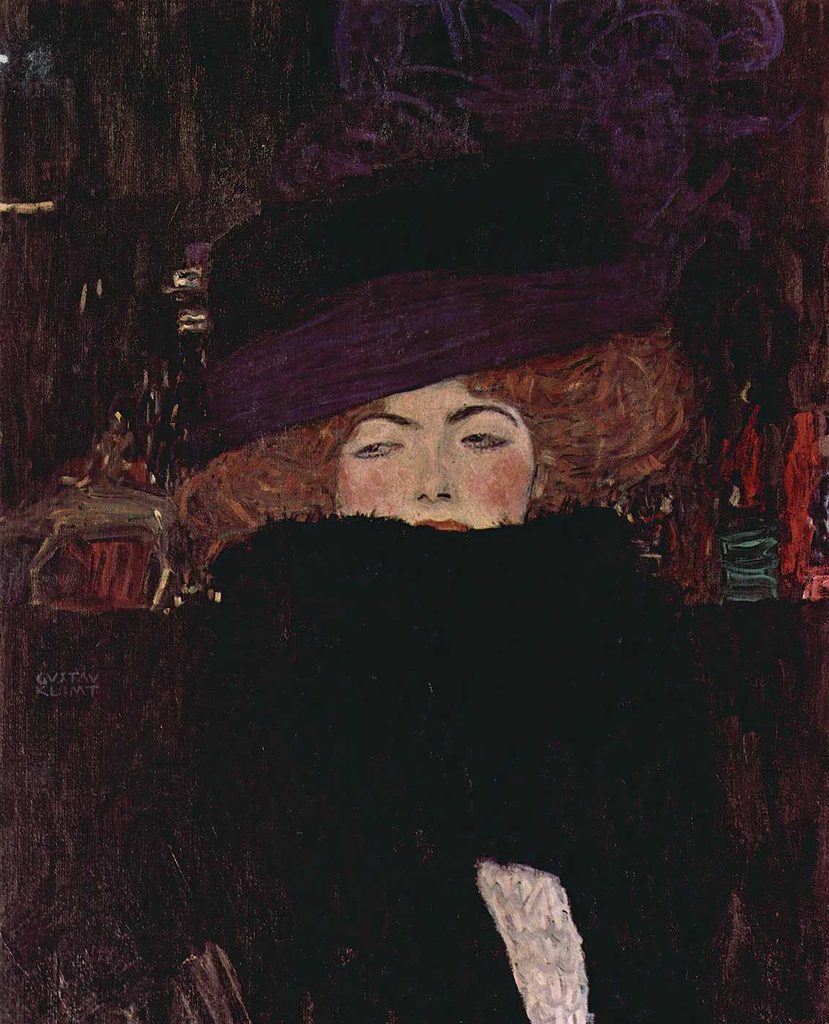 Gustav Klimt Şapkalı ve Tüylü Şallı Kadın