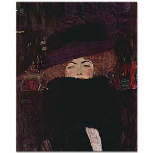 Gustav Klimt Şapkalı ve Tüylü Şallı Kadın