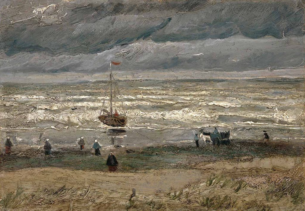Vincent van Gogh Sahilde Tekne ve Figürler Scheveningen
