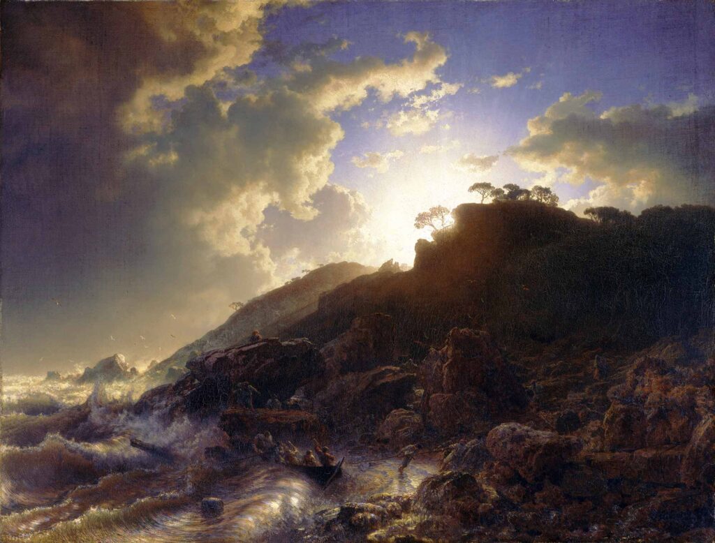 Andreas Achenbach Sicilya Sahilinde Fırtına Sonrası Günbatımı