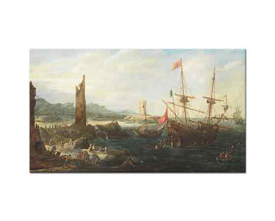 Andries van Eertvelt Sahilde Savaş Gemileri