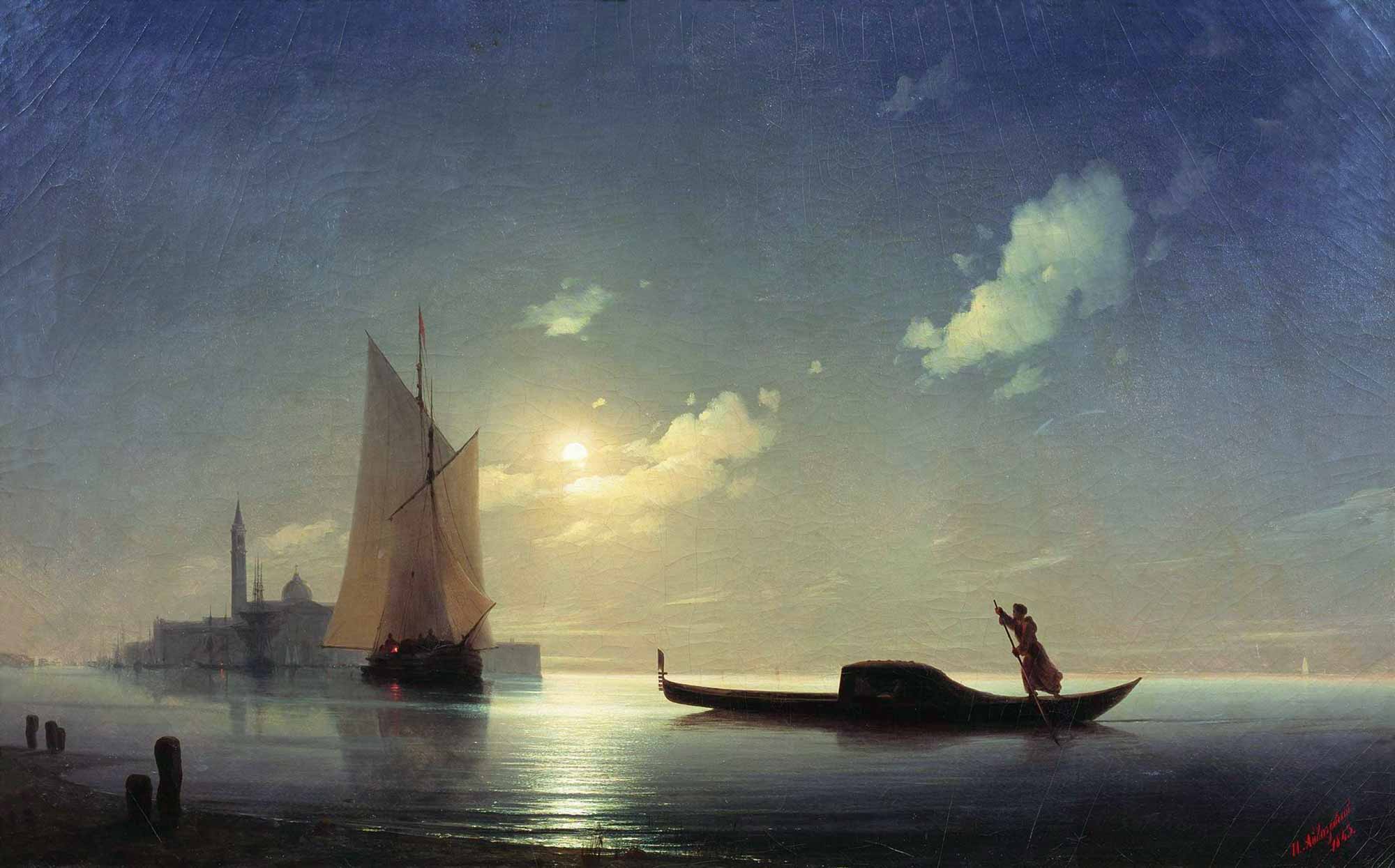 Картина черная ночь айвазовский. Айвазовский гондольер на море ночью. 1843 Год..
