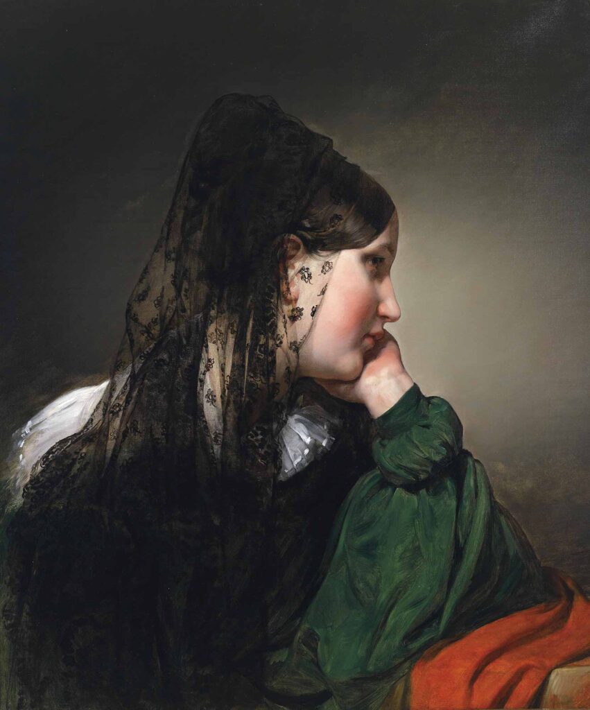 Friedrich von Amerling Siyah Eşarplı Kadın - Girl in a Black Mantilla