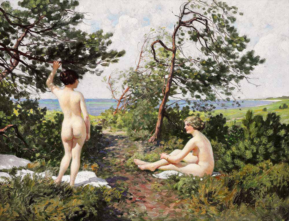 Paul Gustave Fischer İki Kadın Ağaçların Altında Hornbaek Sahilinde