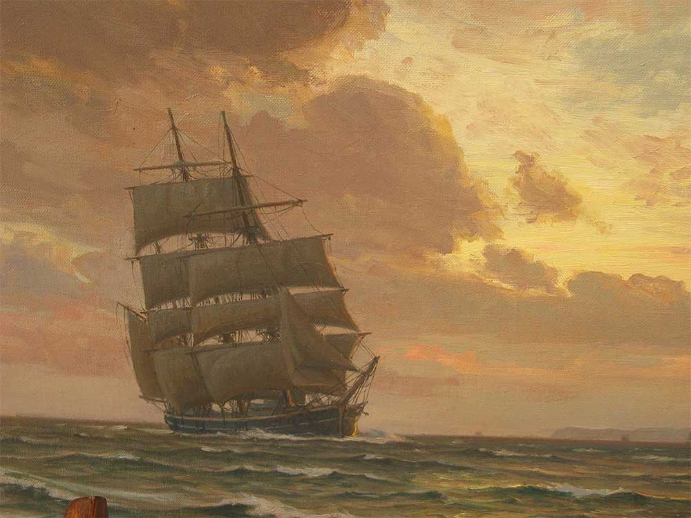 Vilhelm Karl Ferdinand Arnesen Kıyıda Üç Direkli Gemi