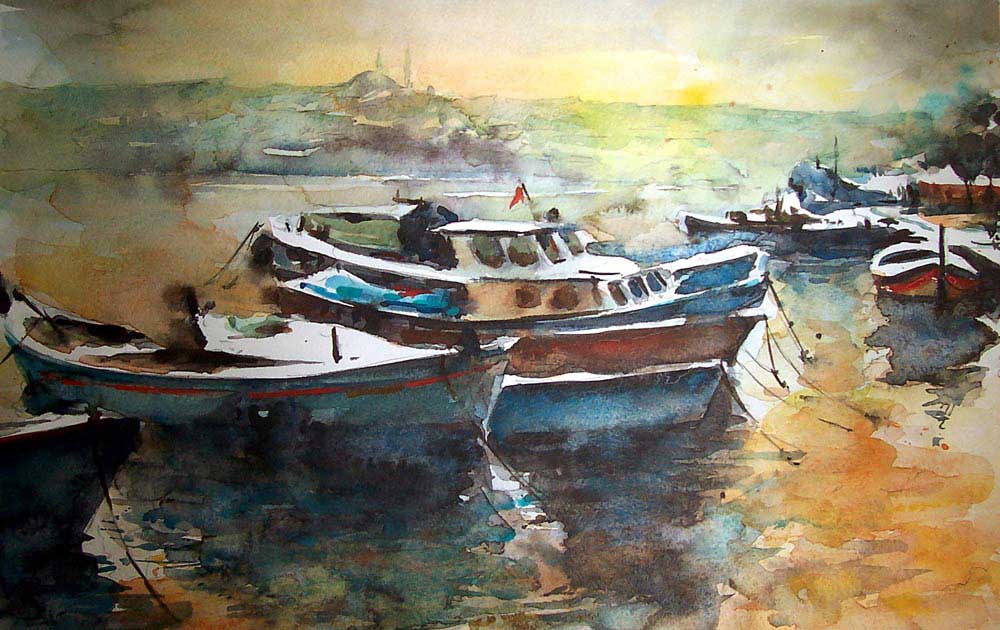 Burhan Özer Haliç Manzarası ve Tekneler