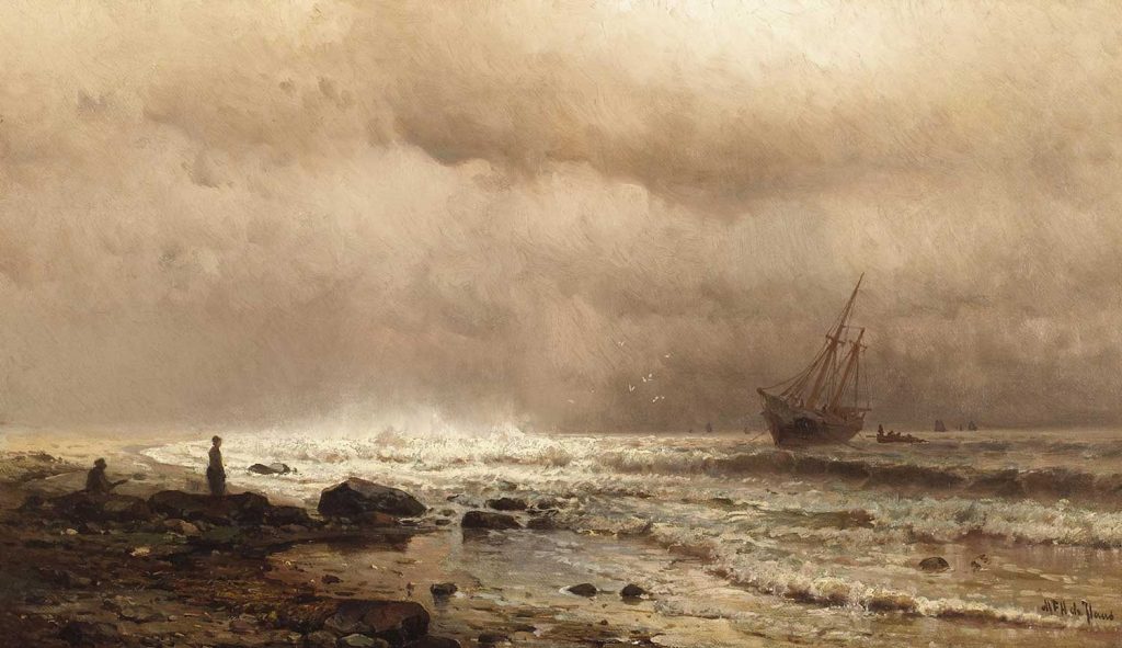 Mauritz de Haas Fırtınalı Kıyıda Gemi