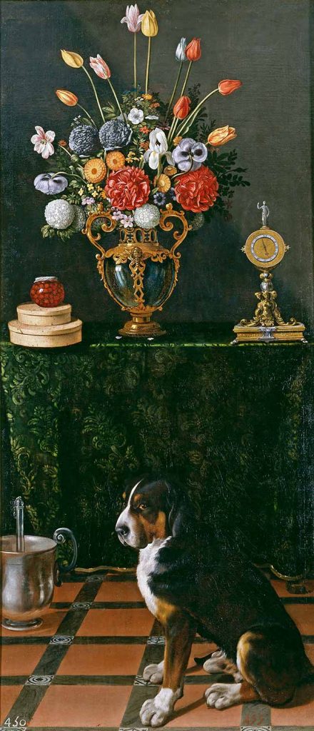 Juan van der Hamen Çiçek ve Köpekli Natürmort