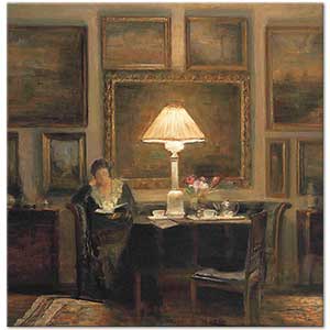 Carl Vilhelm Holsoe Lamba Işığında Kitap Okuyan Kadın