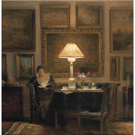 Carl Vilhelm Holsoe Lamba Işığında Kitap Okuyan Kadın