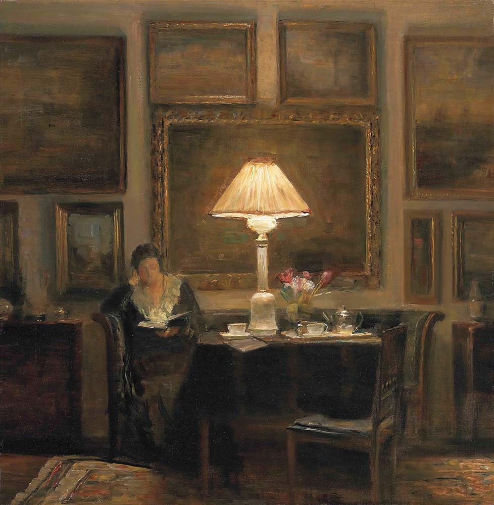 Carl Vilhelm Holsoe Lamba Işığında Kitap Okuyan Kadın