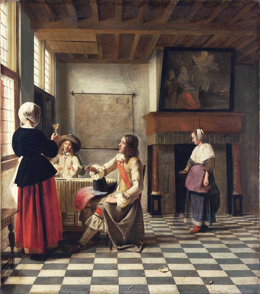 Pieter de Hooch İki Adam ve İçki İçen Kadın