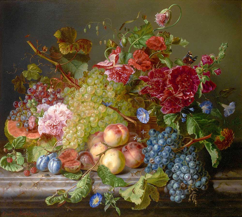 Amalie Kaercher Meyve ve Çiçekli Natürmort
