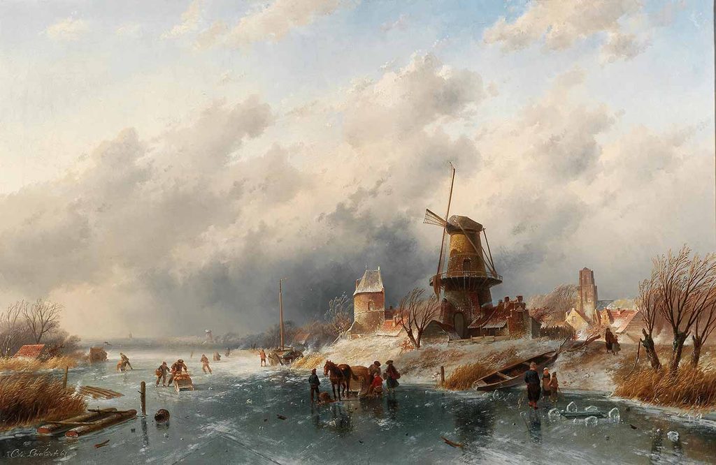 Charles Henri Joseph Leickert Kış Manzarasında Patenciler