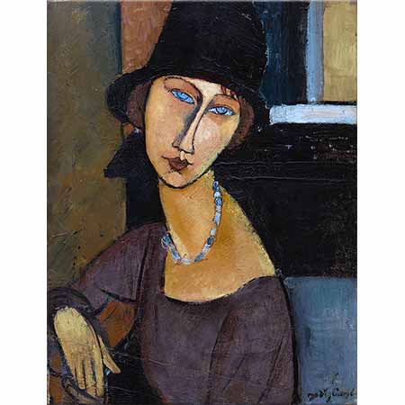 Amedeo Modigliani Şapka ve Kolyesi ile Jeanne Hebuterne