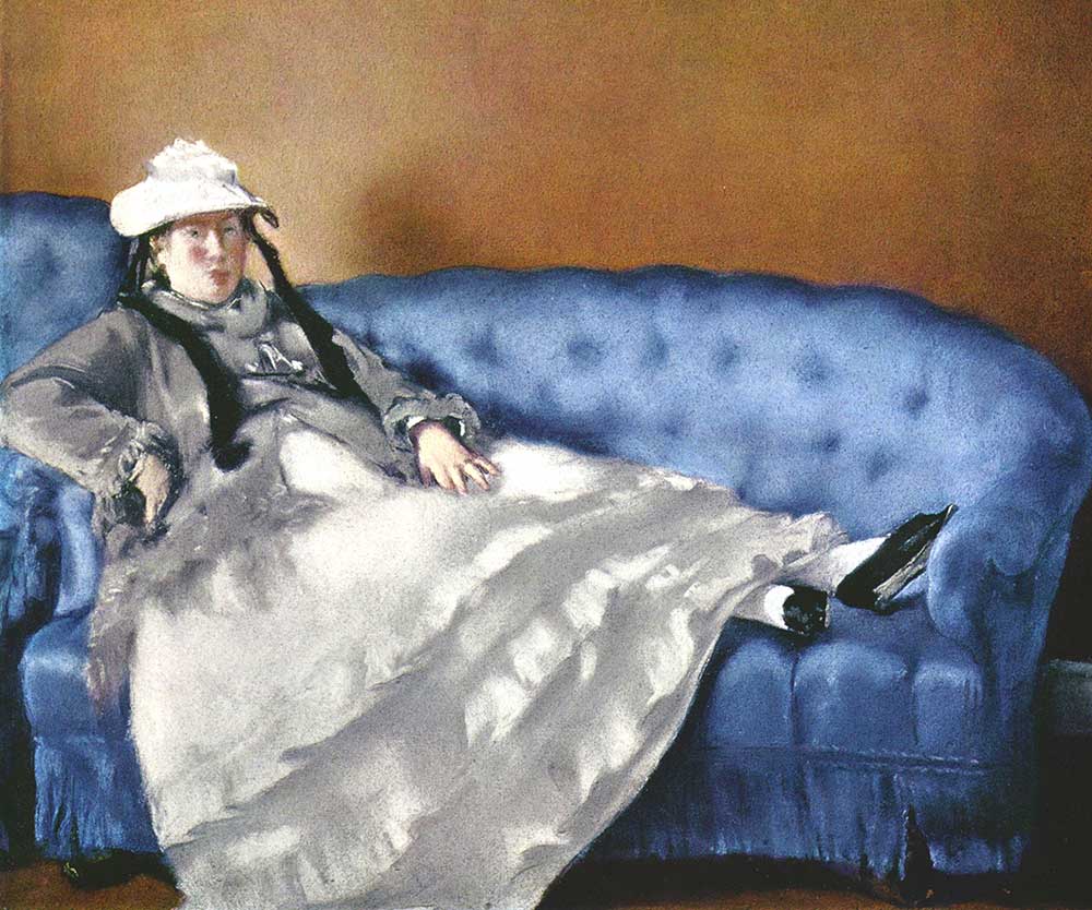 Edouard Manet Bayan Manet Mavi Koltukta