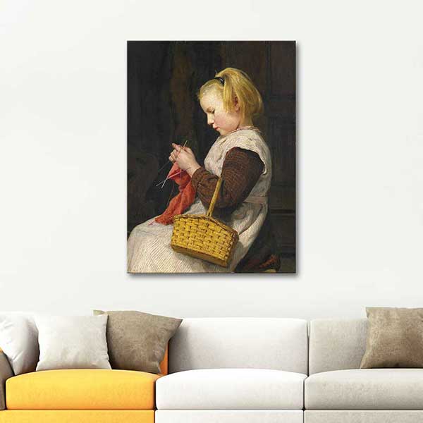 Albert Anker Knitting Girl with Basket