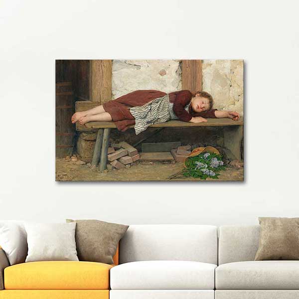 Albert Anker Bankta Sleeping Girl on a Wooden Bench