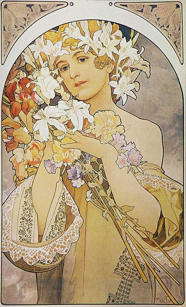 Alphonse Mucha Çiçekli Kadın
