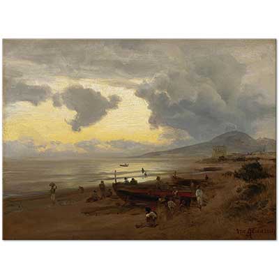 Oswald Achenbach Sahilde Gün Batımı