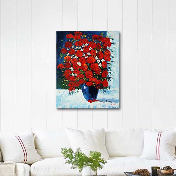 red enthusiasm in a blue vase